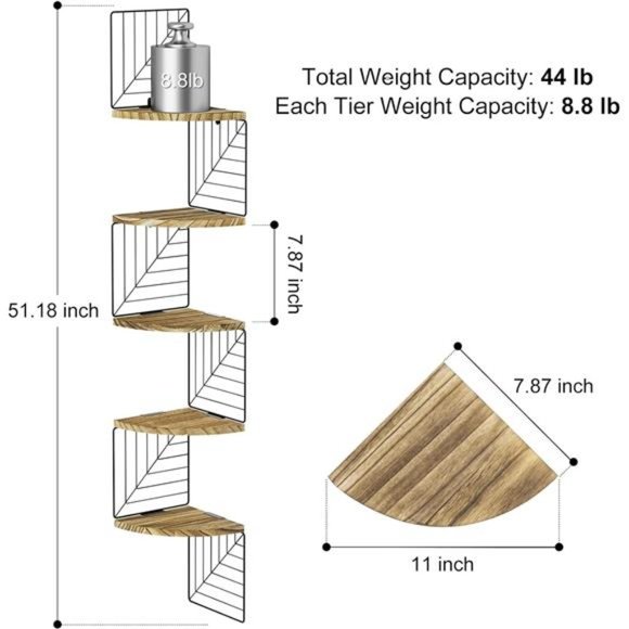 Corner Shelf Wall Mount of 5 Tier Rustic Wood Floating Shelves Wall Shelves - Picture 3 of 5